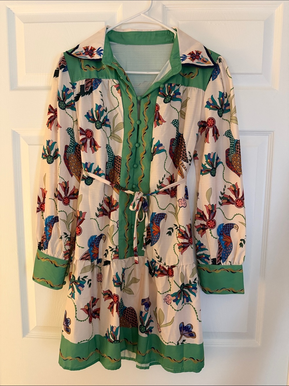 Green Trim Floral Print Women’s Tunic Jacket size SMALL